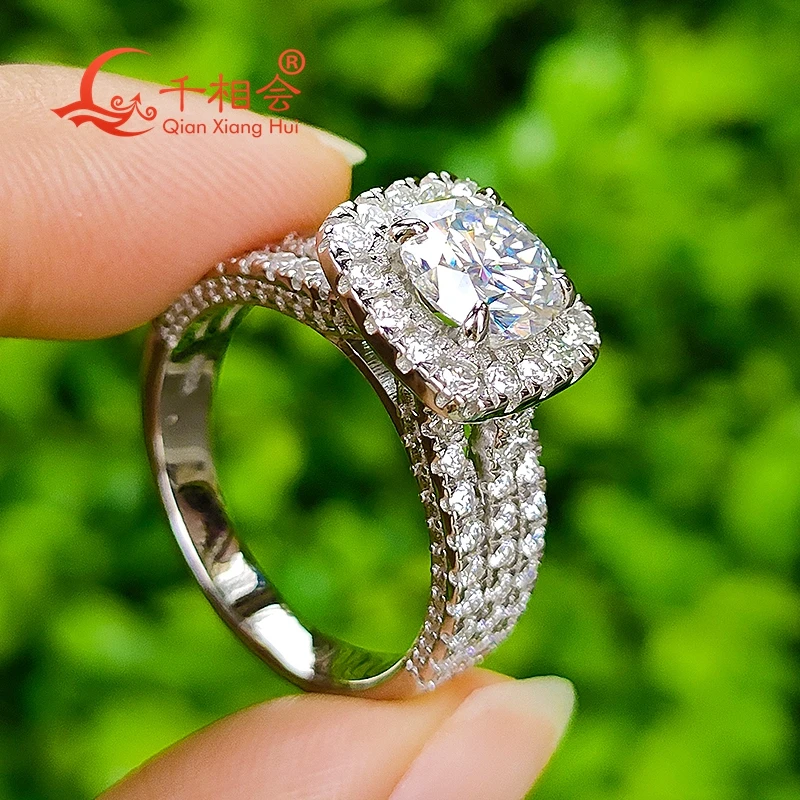 Imagem -02 - Moissanite Anel Almofada para Homens e Mulheres Linhas Meia Banda 925 Prata Hip Hop Diamantes Jóias Masculinas 2ct mm