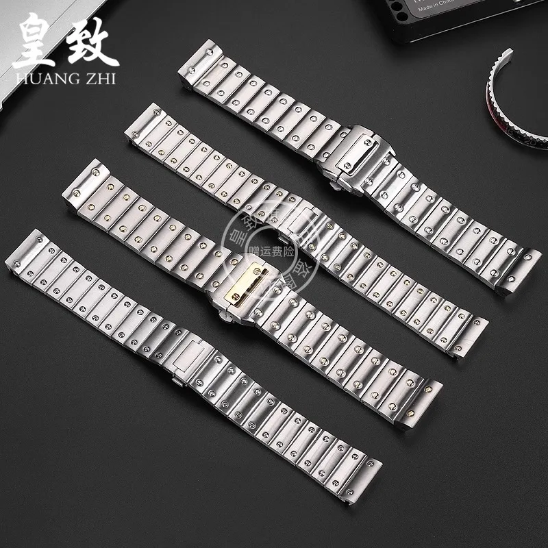 Para Cartier Santos 100 WSSA0009 correa de acero inoxidable sólido para hombres y mujeres hebilla de mariposa cadena de reloj pulsera de 20mm 23mm