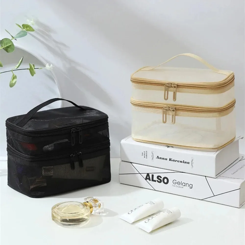 二重層メッシュ化粧バッグ、ウォッシュバッグ、女性用ポータブル新型大容量収納バッグ、化粧品収納バッグ