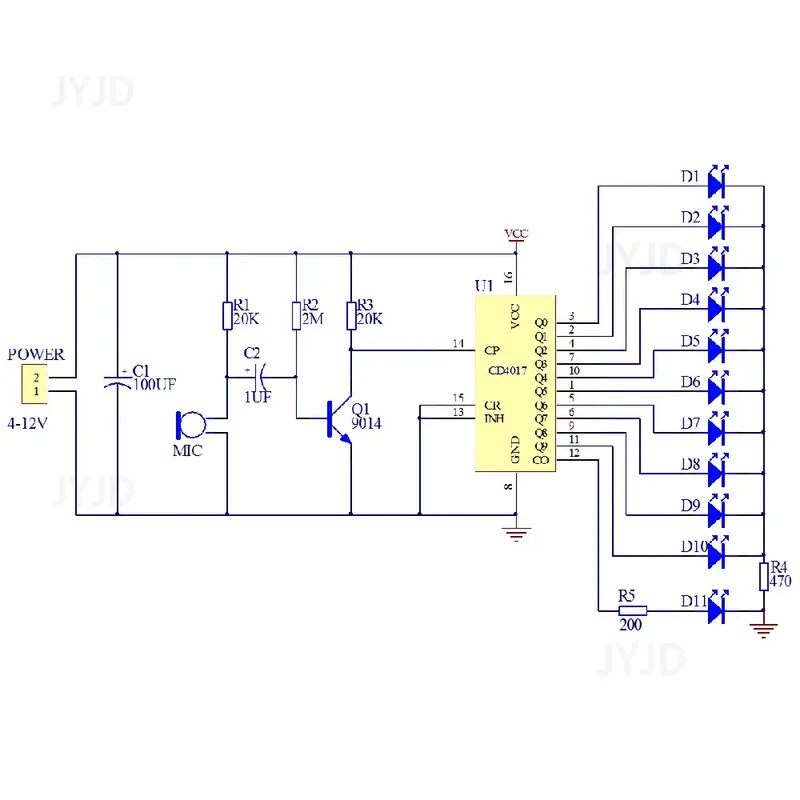 CD4017 カラフルな音声制御回転 LED ライトキット電子製造 diy キットスペアパーツ学生研究室