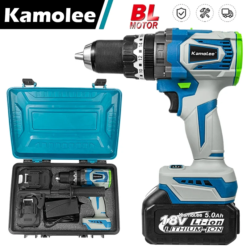 Kamolee 13MM Brushless Electric Impact Drill Cordless Screwdriver Lithium Battery Charging Hand Drill For Makita 18V Battery