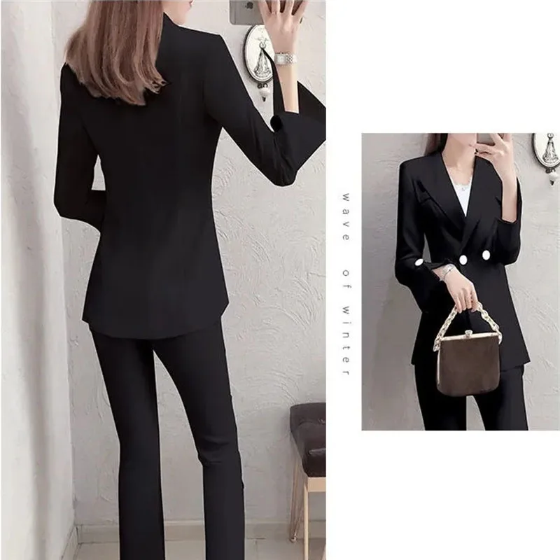 Flared Pants Suit Ladies Suit Female 2022 Autumn Fashion Temperament Suit British Style Black Blazer Two-Piece Suit Femme Sets