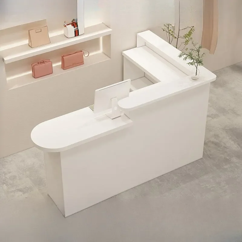 L Shaped Reception Desk Modern Simple Wall Mounted Counter for Beauty Salon Manicure Shop Small Checkout Table