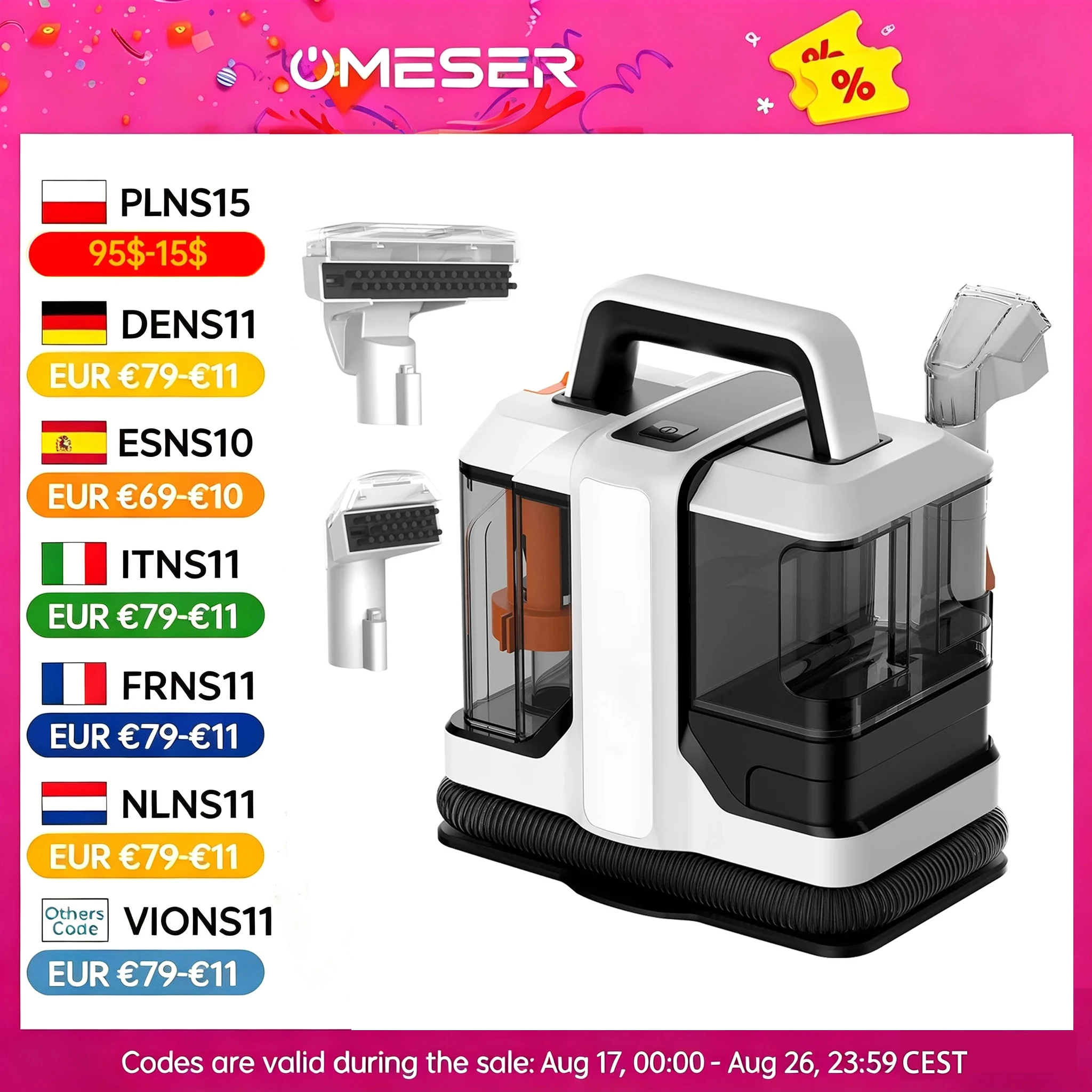 Image of OMESER 750W 15KPa Teppichreiniger Sprüh-Saug-Waschgerät Tragbarer Fleckenreiniger für Boden Sofa Auto Zubehör