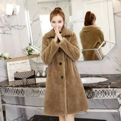 Pelliccia sintetica donna autunno e inverno nuova giacca cappotto in Shearling di pecora calda di media lunghezza in lana di agnello sciolto