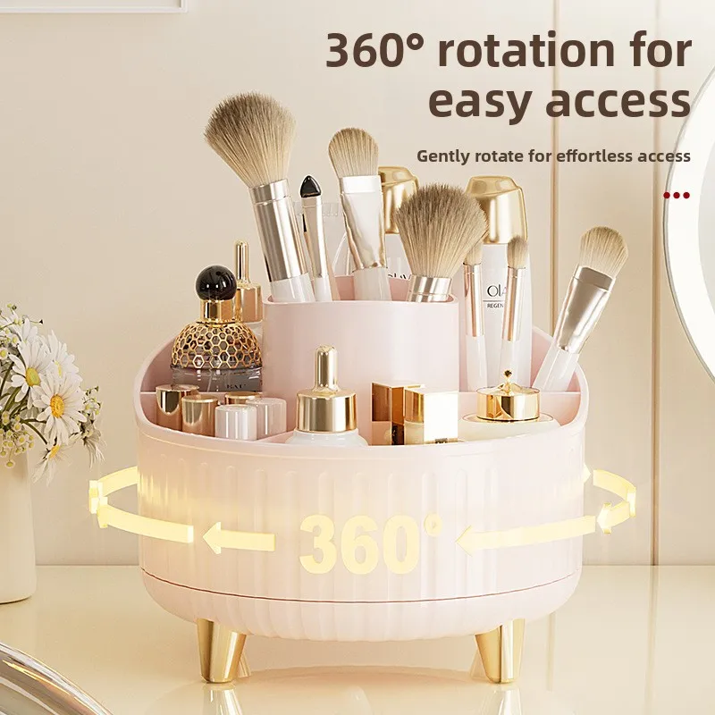 360° Rotating Makeup Organizer - 1pc Plastic Cosmetic Storage with 7 Compartments - Multi-Functional Holder for Brushes