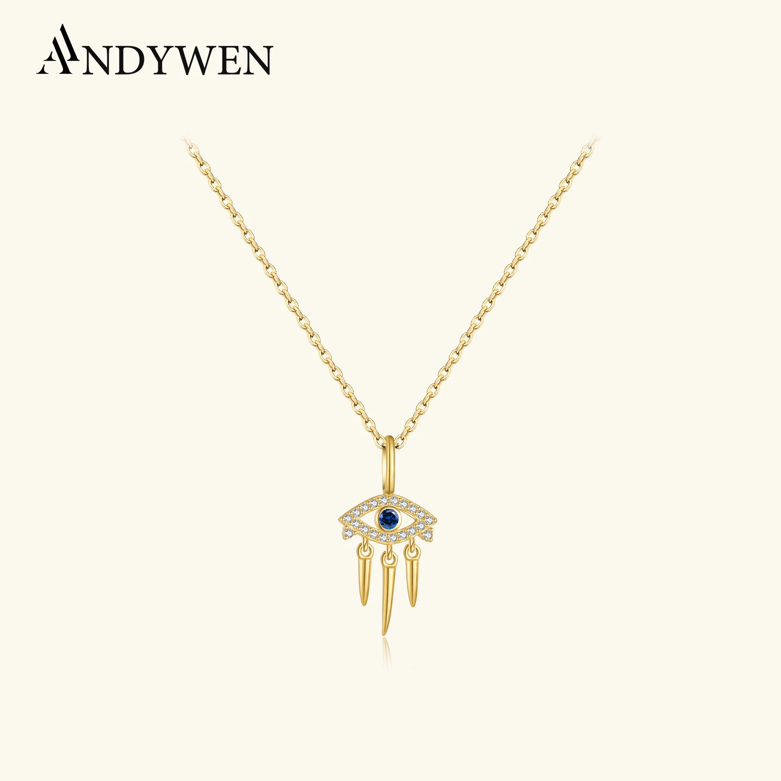 ANDYWEN 925 Sterling Silver Devil Eyes Pendant Blue Zircon Necklace CZ Luxury Women 2024 New Delicate Gift Rock Punk Fine Jewels