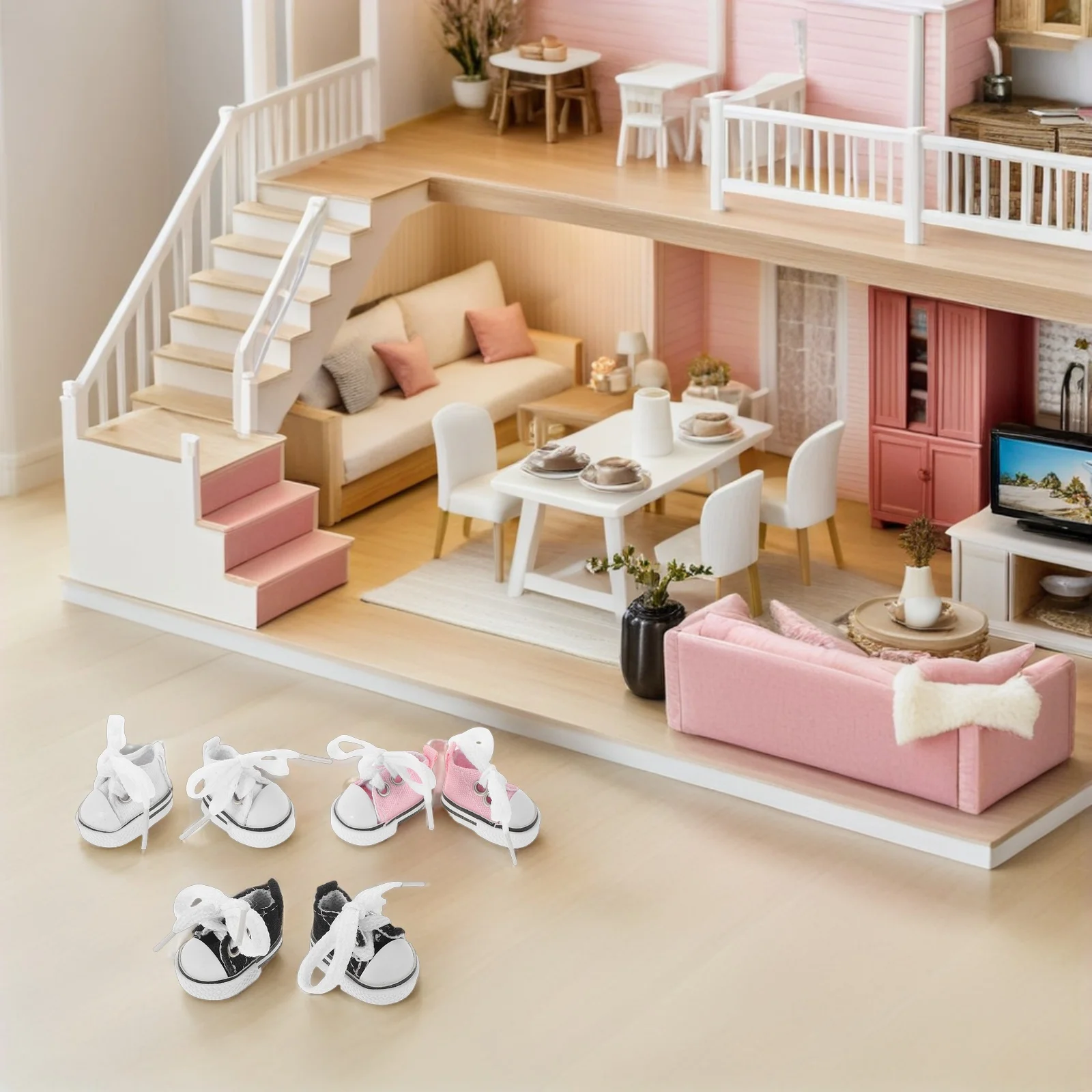 

3Pairs 17cm Mini Shoes Decor Realistic Design High-Detail Stitching Versatile Colors Easy Wear Dollhouse Costume Decor