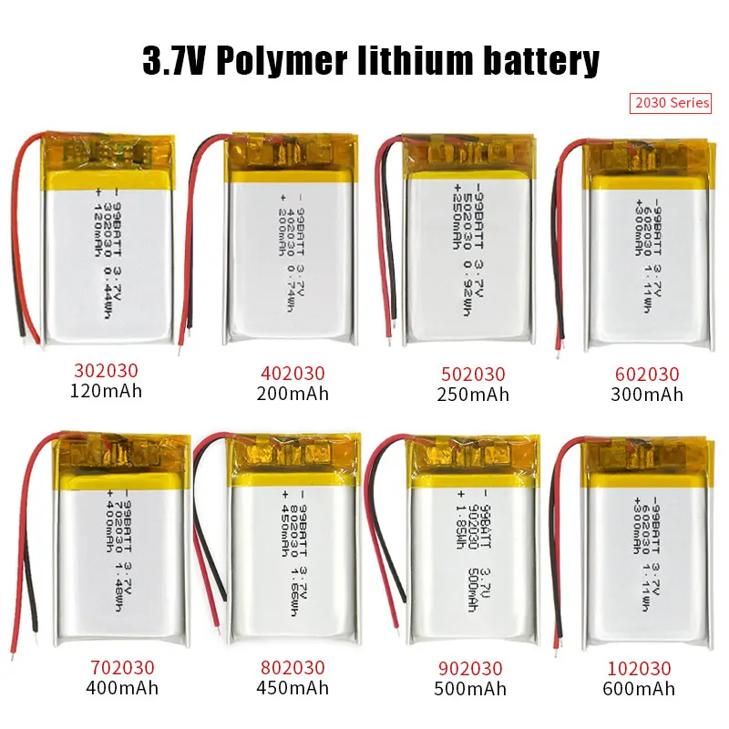 1PCS 3.7V 102030 902030 802030 702030 602030 502030 402030 302030 Li Po Lithium Polymer Battery for Dashcam Earphone Case