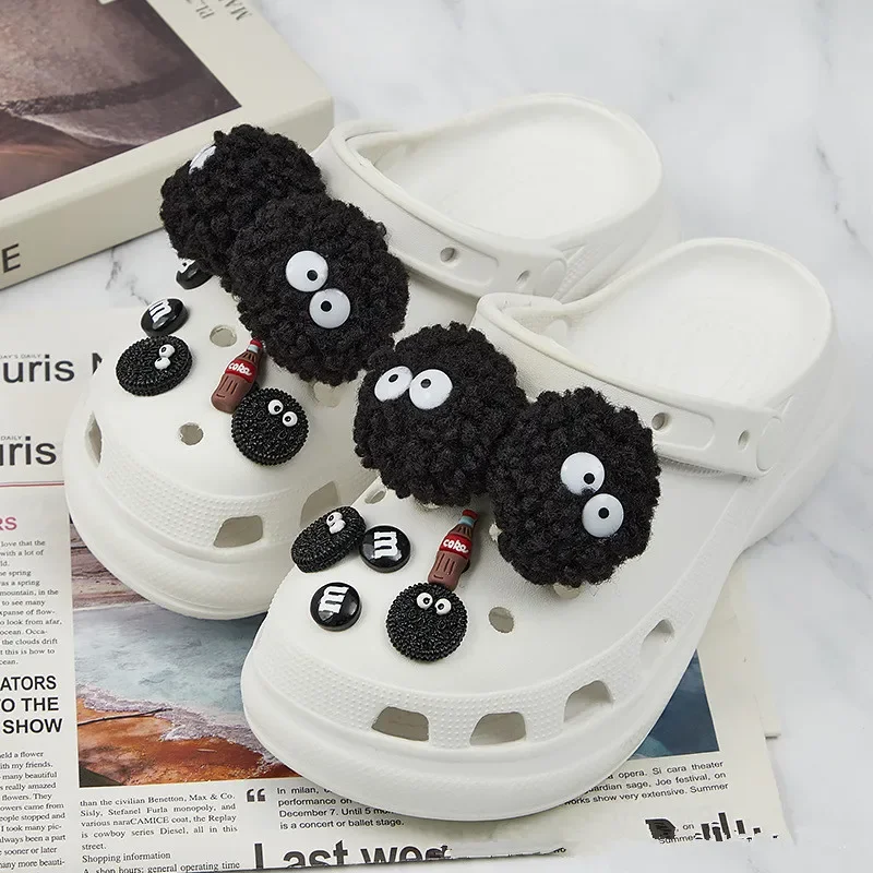 2024 New DIY Black Plush Ball Shoes Charms for Ball Cute Holes Charms Designer Lovely Shoes Accessories All-match Hot Sale