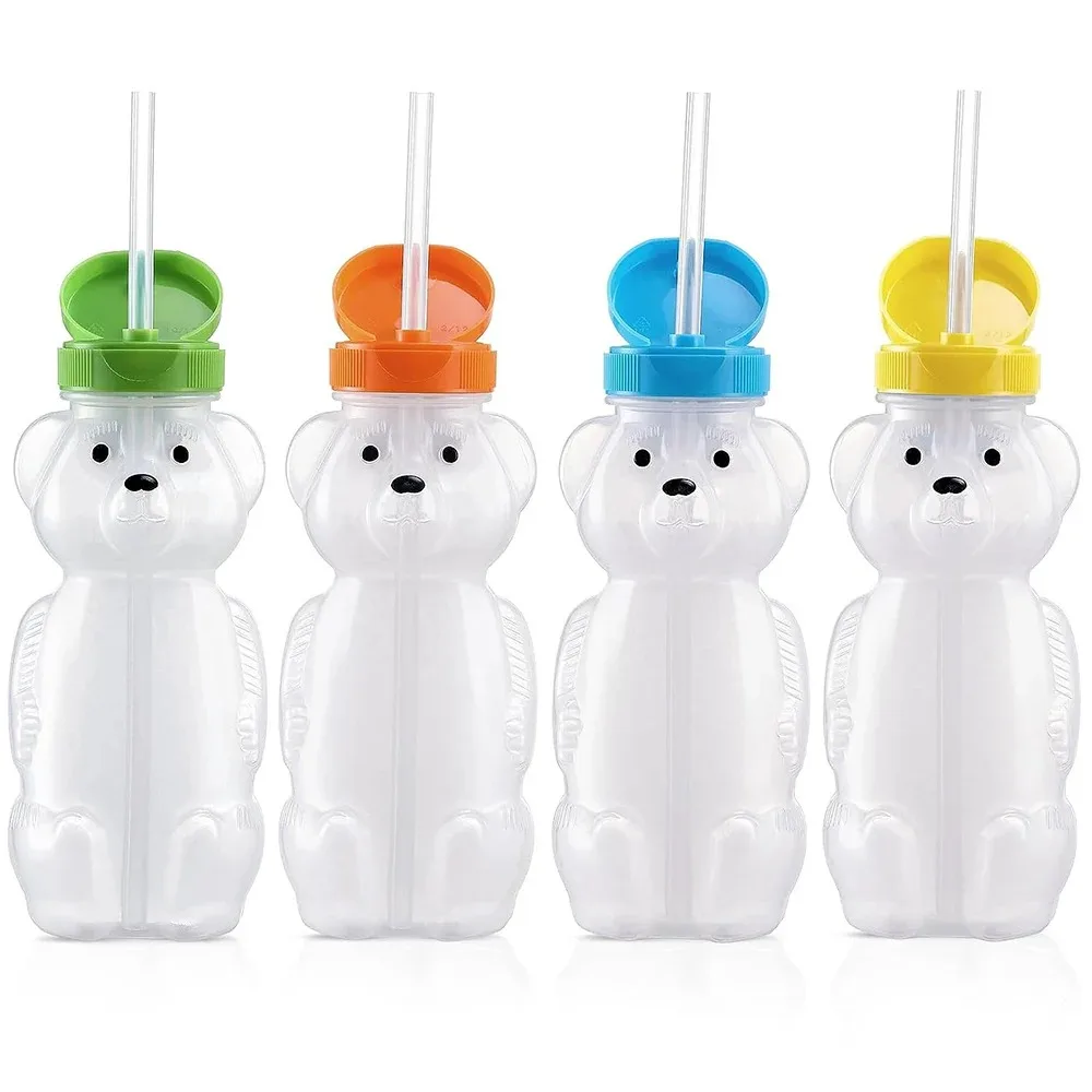 Baby Honey Bear Straw Cup with Soft Flexible Straw 8oz Sippy Bottle Food Grade BPA Free Safe Training Cup