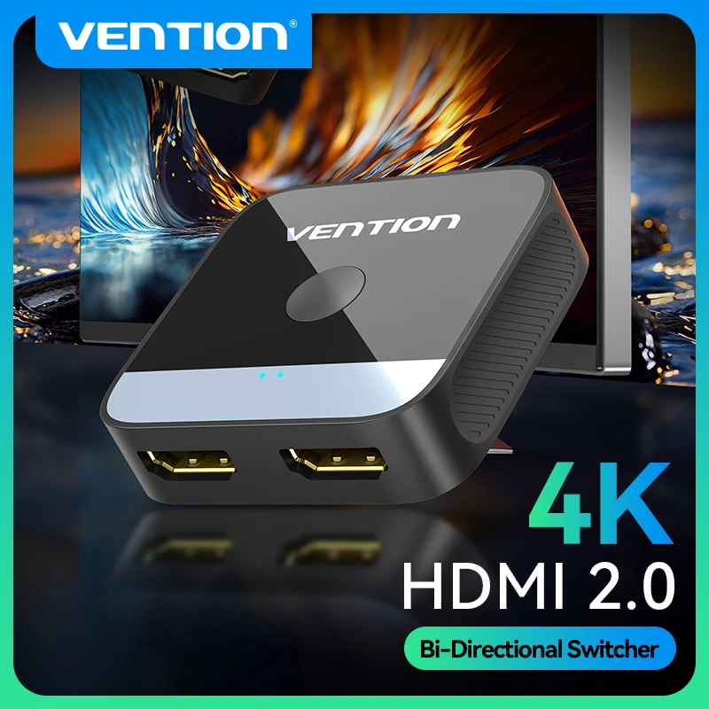 Vention 2-Port HDMI 2.0 Bi-Direction 4K/60Hz Splitter 2 in 1 Out/1 in 2 Out Portable Switcher for PC Xbox PS5/4 Macbook HDTV DVD