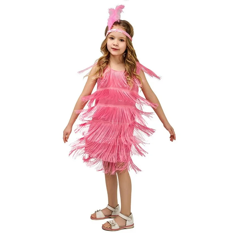 

Children's Retro Latin Dance Performance Costumes, Tassel Skirts, Dance Girls' Parties, Tassel Stage Performance Costumes