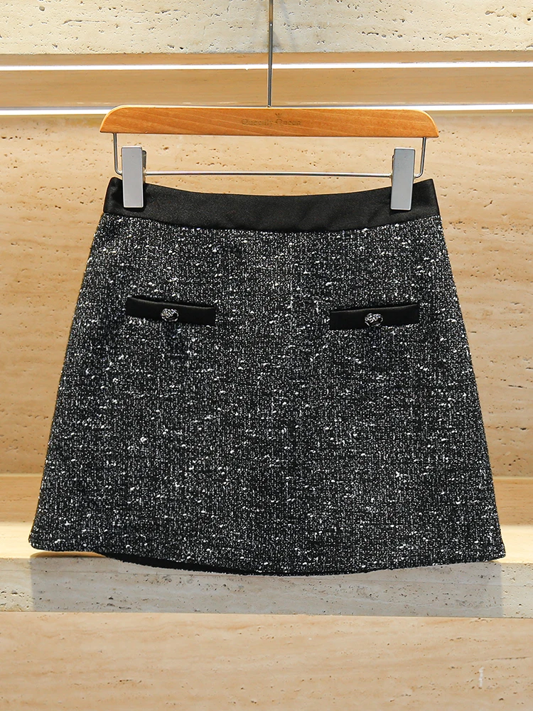 

South Oil High-End Women's Faion Set with Sequin Vest And Skirt Small Fraance Sle Button Cotton Blend Fabric