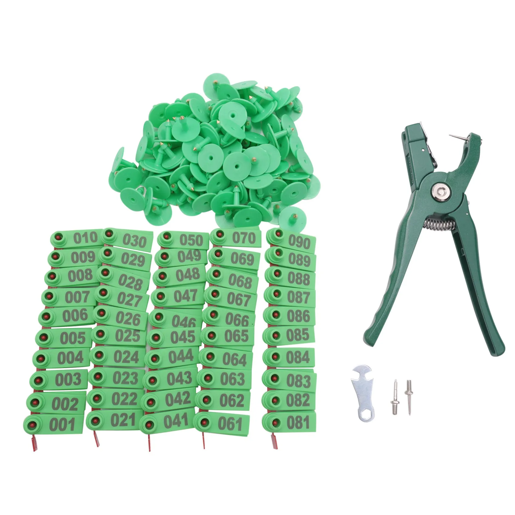A67M-Livestock Animal Ear Tag Pliers, With Number 001-100 Ear Tags And 3 Pins, For Installing Cattle Sheep Pigs Ear Tags