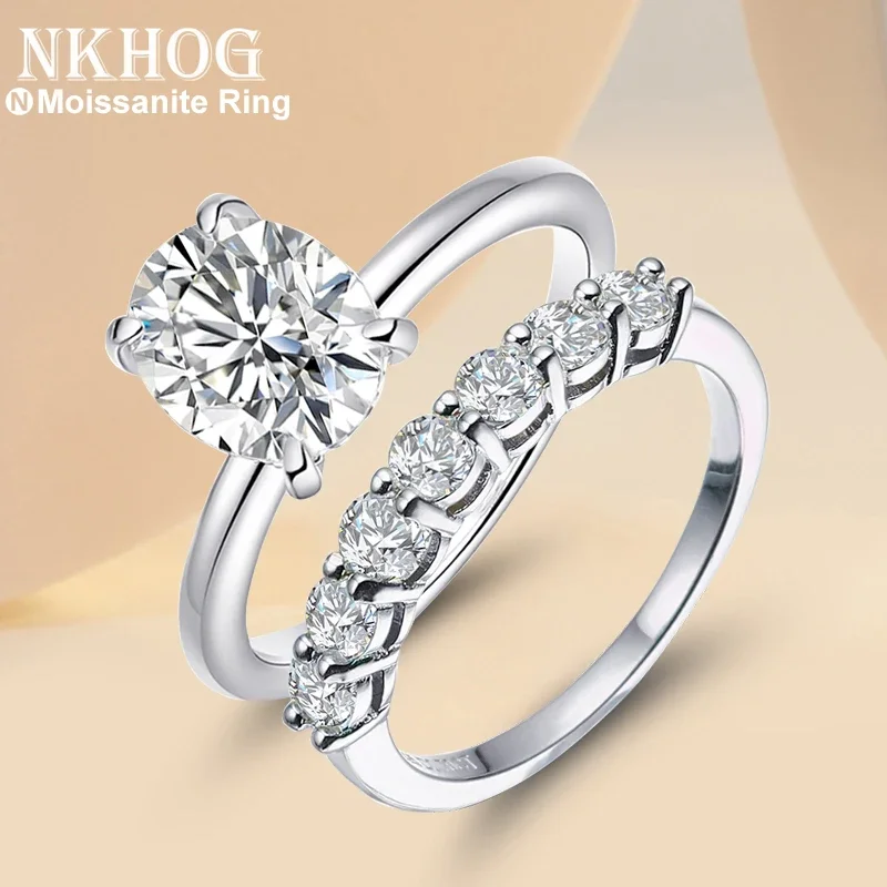 

Real 2CT Oval Moissanite Ring 925 Sterling Silver 18K White Gold Plated D Color VVS1 Lab Diamond Promise Wedding Rings For Women