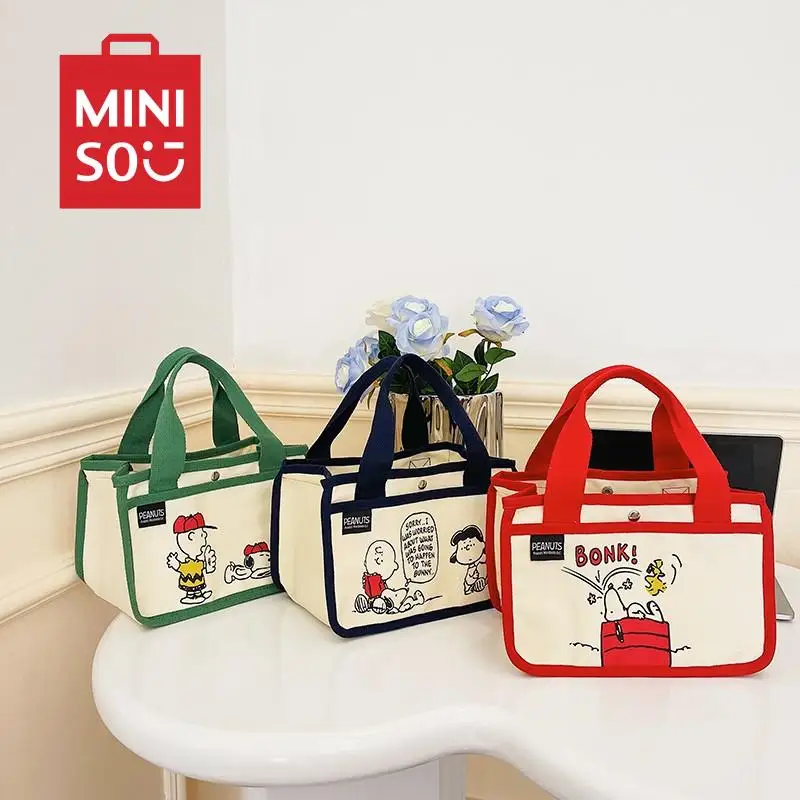 

MINISO Snoopy Canvas Bag Kawaii Cute Anime 50Th Anniversary Magazine Appendix Multifunctional Storage Bag Camping Picnic Bag