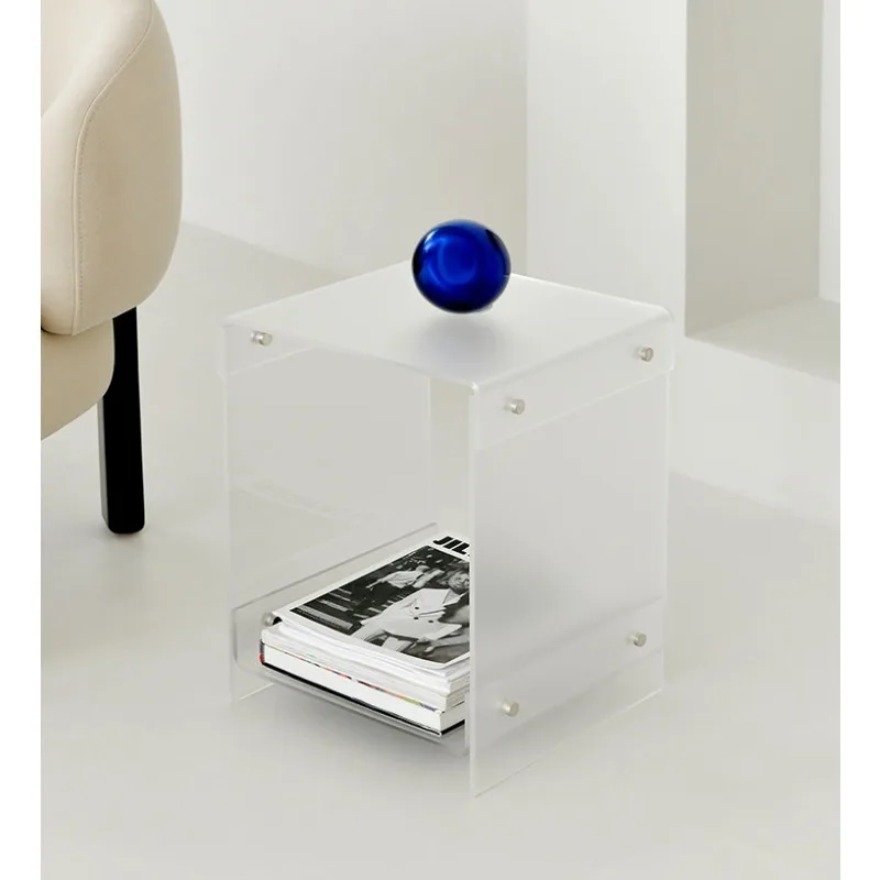 Nordic Minimalist Acrylic Transparent Side Table Creative Square Corner Bedside Sofa Display Rack Internet Celebrity Style