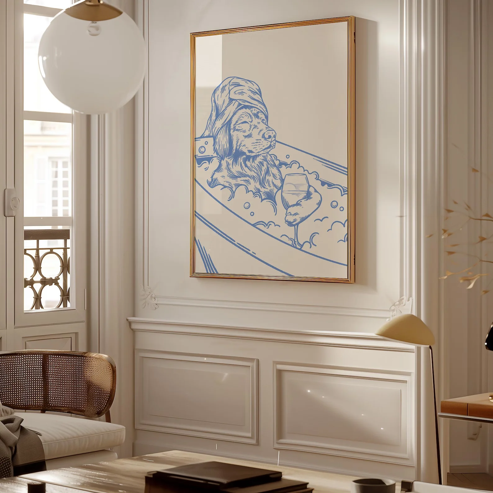 كلب مع النبيذ ديكور الحمام العصري تحميل رقمي جدار الفن ديكور المنزل يطبع للحمام #6