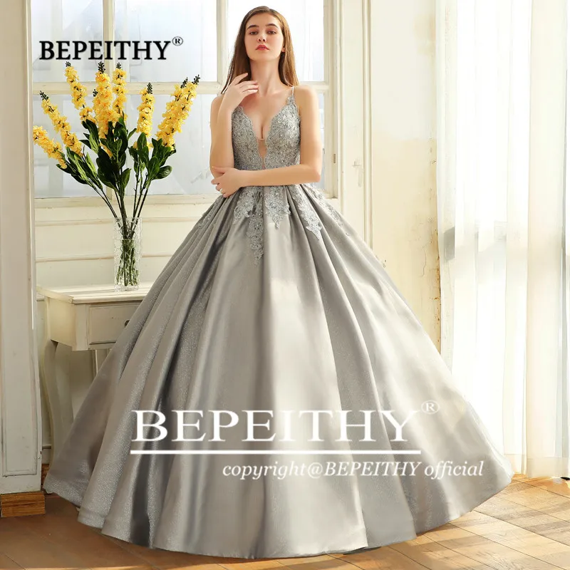 BEPEITHY-vestido De noche con tirantes finos, corpiño De encaje, tela brillante, Abiye, fiesta De graduación, 2021