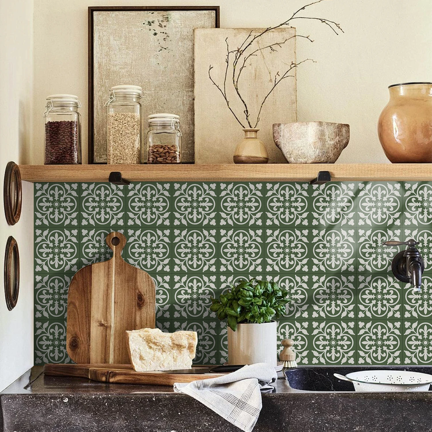 

24pcs Peel-off decorative wall stickers, PVC crystal surface stickers, waterproof kitchen backsplash stickers, 15x15cm