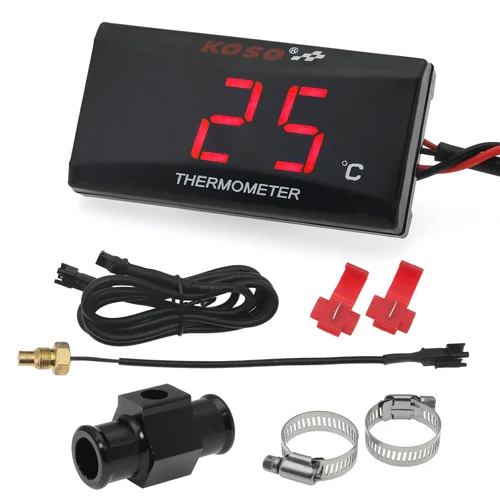 Imagen 2 del producto Medidor de temperatura Termómetro de agua para motocicleta Medidor para KOSO 0 ~ 120 ° C Monitor Indicador Rojo Azul Con Adaptador De Sensores 16 18 22mm