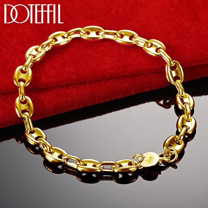 

DOTEFFIL 24K Gold Simple Classic Chain Bracelet For Women Man Wedding Engagement Party Fashion Jewelry