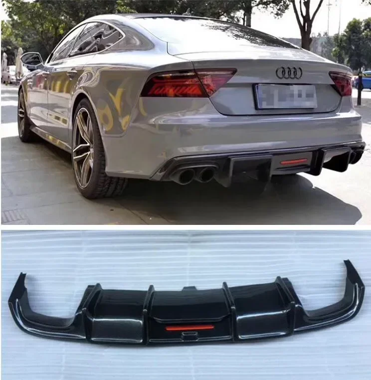 REAL CARBON FIBER REAR BUMPER TRUNK LIP SPOILER DIFFUSER For Audi A7 S7 SLINE RS7 2016 2017 2018 (With Light)