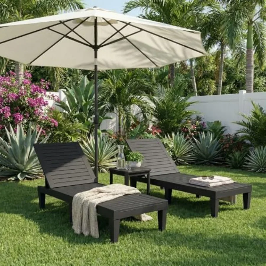 Outdoor lounge chair set of 2, high-impact PP material, beige, UV-resistant and stackable for patio use