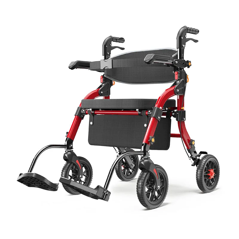 Multifunctional Rollator Walker, 4-Wheel Anti-Slip Transport Chair with Seat and Backrest for Elderly, Mobility Aid