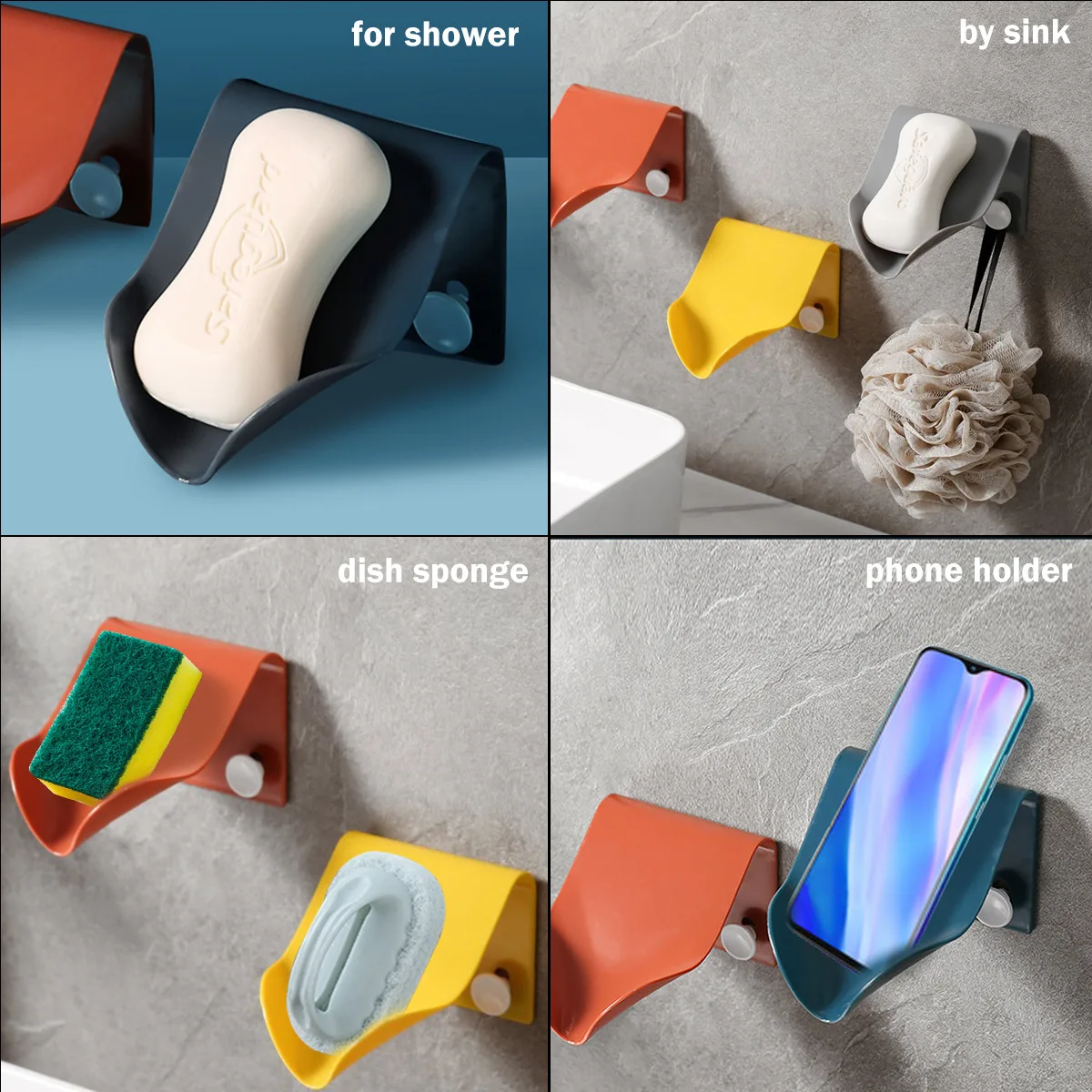 1Pc Soap Holder Bathr With Drain Wall Mounted Self Adhesive Plastic Supplies#oom Shower Dish Plates Storage Box