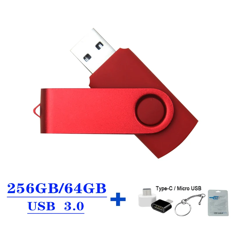 Memoria USB 3,1 de alta velocidad para oficina y negocios, 1 piezas, 64GB/256GB, Clip rotativo a todo color, regalo