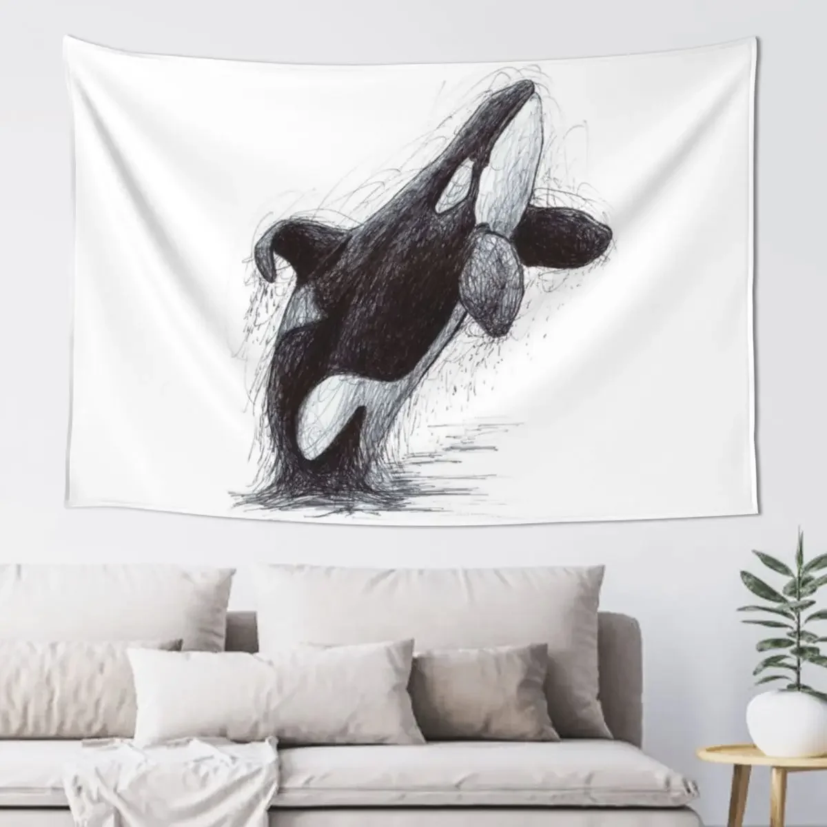 Ulises the Killer Whale Scribble Tapestry House Decor Wallpaper Bedroom Decorative Wall Murals Tapestry