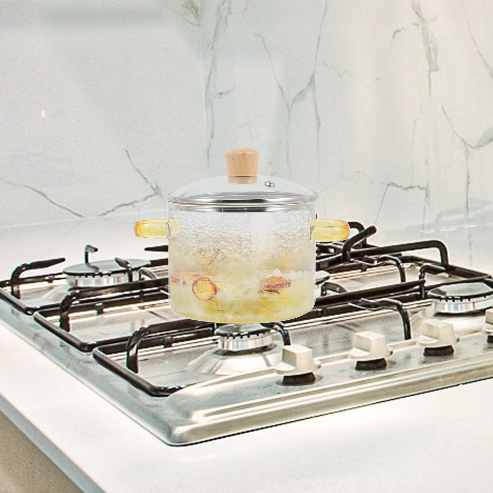 

Glass Soup Pot with Wooden Handle Multi Purpose Stewing Cookware for Chicken Mushroom Pasta Boiling Clear Heat Proof Kitchen Pot