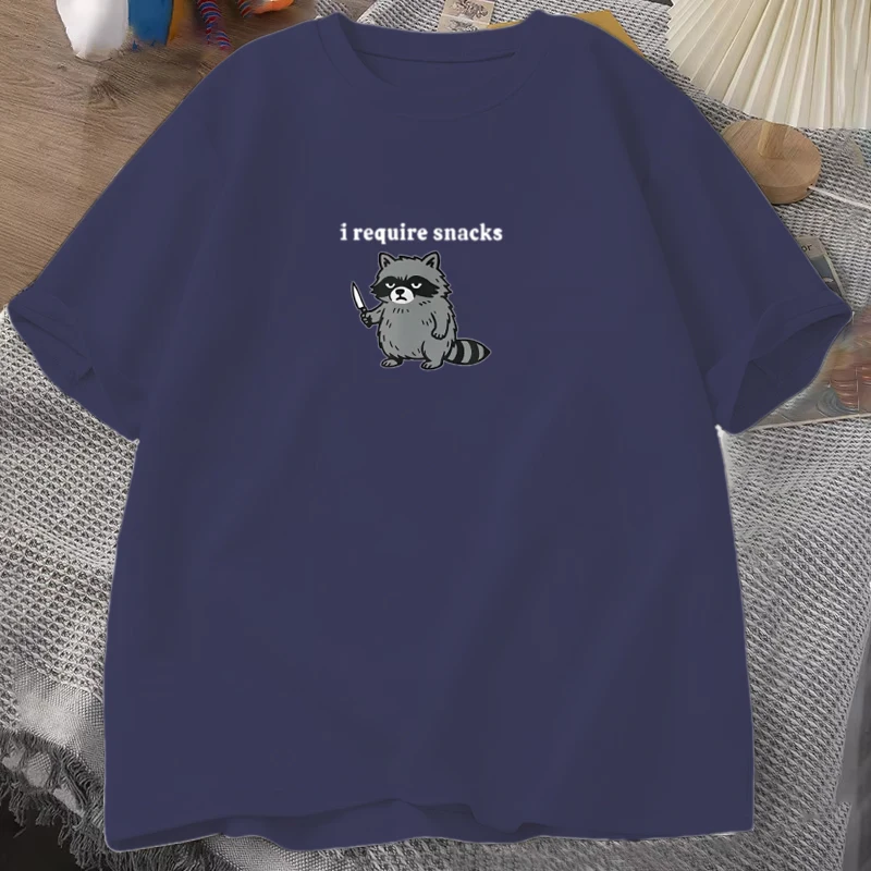 I Require Snacks T Shirt Funny Raccoon Men Women T-Shirt Cute Animal Lover Tee Casual Raccoon Graphic T Shirt Breathable T Shirt