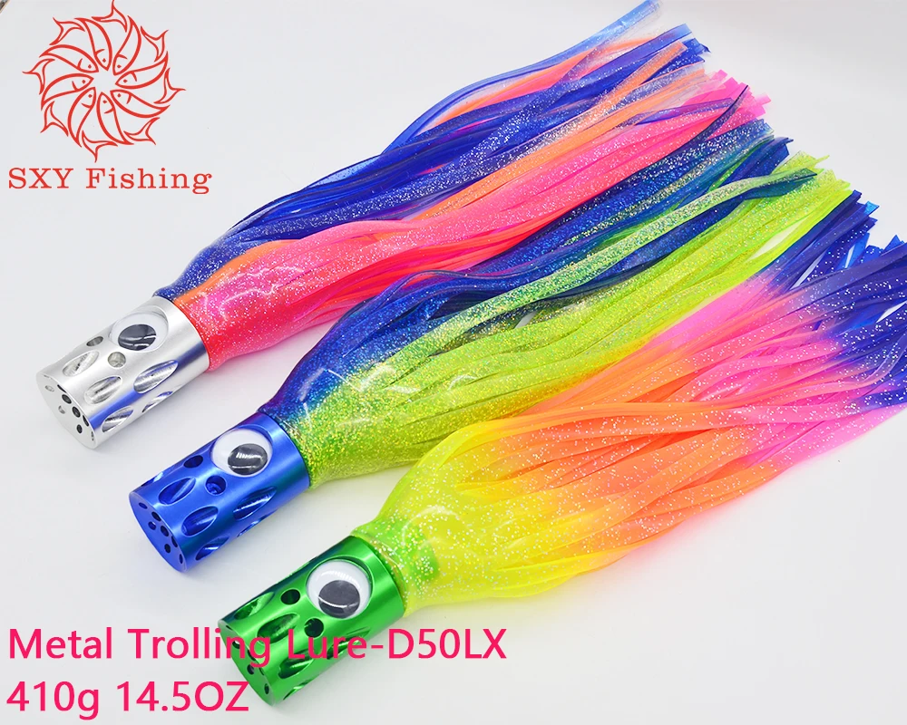 SXY FISHING Metal Trolling lure Aluminum head fish bait Deep sea towing bait Octopus skirt bait 16inch DIY Jet head D50LX 410g