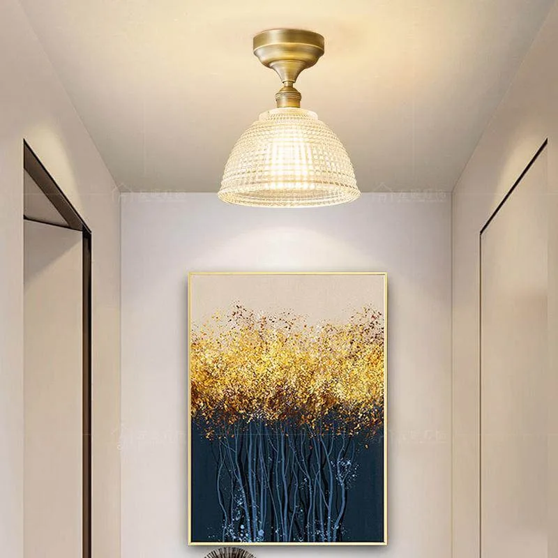 Retro Brass Aisle Hallway Ceiling Lights Glass Lampshade Entrance Hall Study Balcony French Vintage Home Decoration Ceiling Lamp