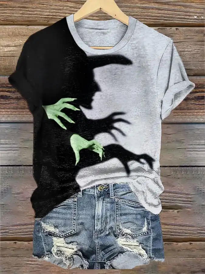 Camiseta con cuello en V con estampado de Halloween para mujer