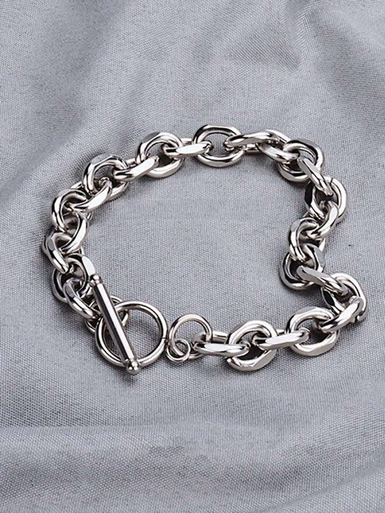 

Stainless Steel Thick Link Chain Bracelet with Toggle Clasp for Men
