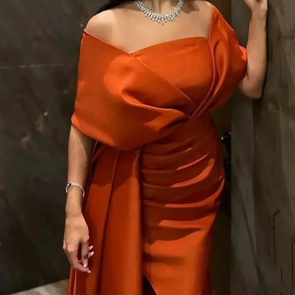 Sexy and Exquisite Mermaid Strapless Off the Shoulder Short Sleeves Evening Dress Floor Length Side Slit Celebrity Gowns