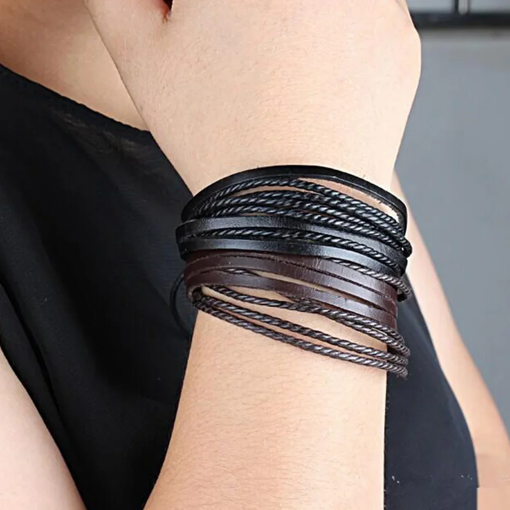 Hot Sell 100% Hand-Woven Fashion Jewelry Women Men Hand-woven Fashion Multilayer Leather Braided Rope Wristband Bracelet