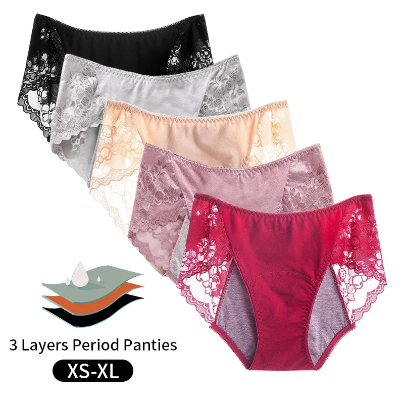 Hot Sale Mid-Rise Lace Menstrual Period Panties 3 Layers Absorbent Leak Proof Culotte Lengthened Menstrual Panties image 4