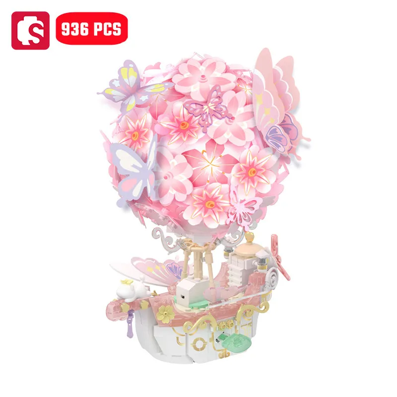 SEMBO 936pcs Flower Hot Air Balloon Model Assemblage Building Blocks Home Decorations With Lighting Gift for Girlfriend DIY Toys