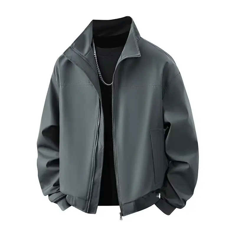 

Мужской свободный крой, весенне-осенний тюнер, утягивающий кардиган на молнии, пальто с воротником в стиле ретро, однотонная тонкая модель, повседневная одежда из полиэстера...