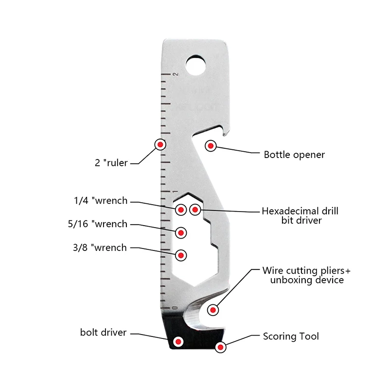 10 In 1 Stainless Steel Pocket EDC Survival Tool Camping Equipment Bottle Opener Wrench Ruler Key Chain For Outdoor Accsesorios