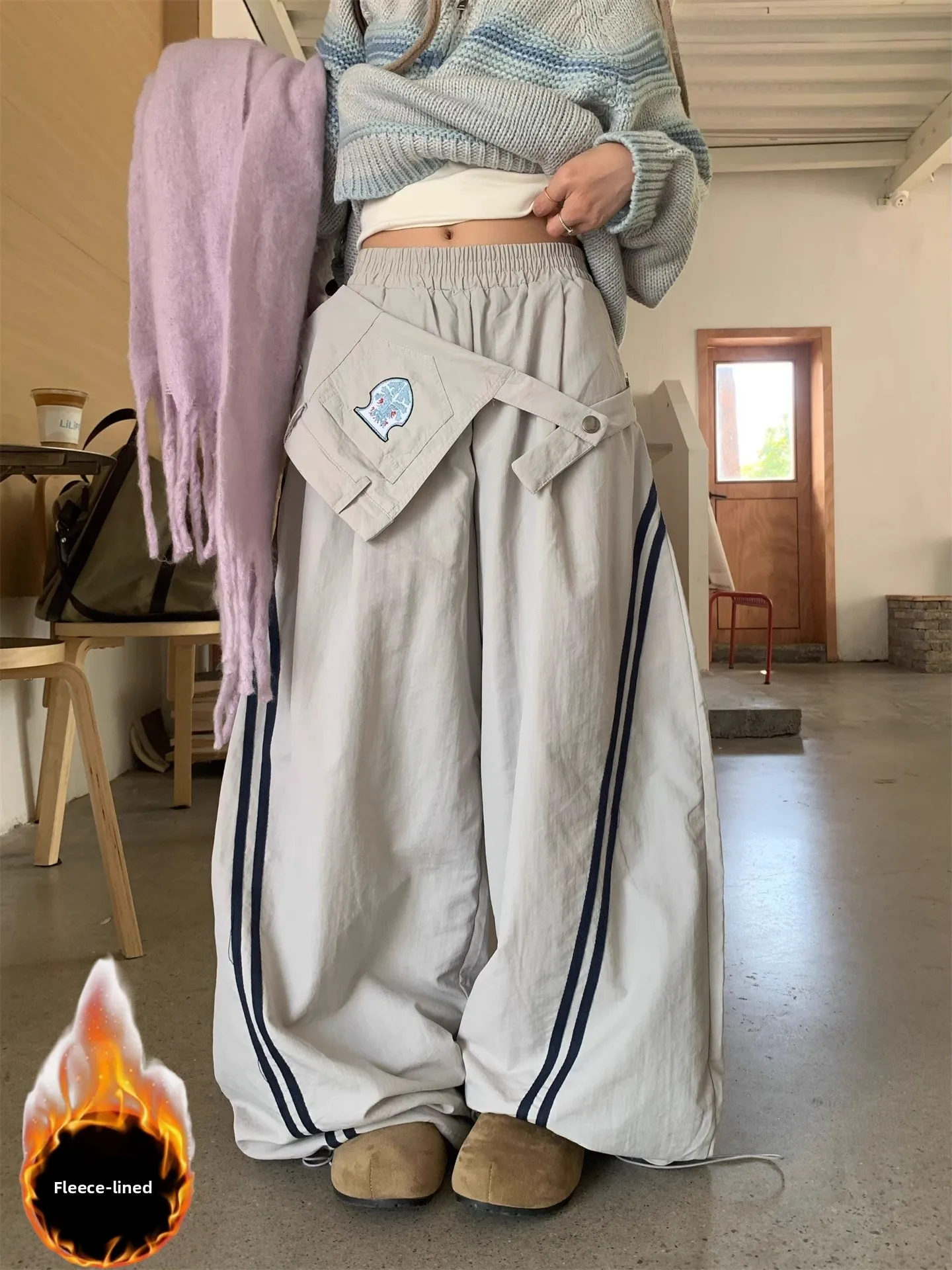 

Ретро-американские утепленные повседневные рабочие брюки с отстегивающимся поясом, осенне-зимние, новые, теплые, для уличных танцев, широкие, модные