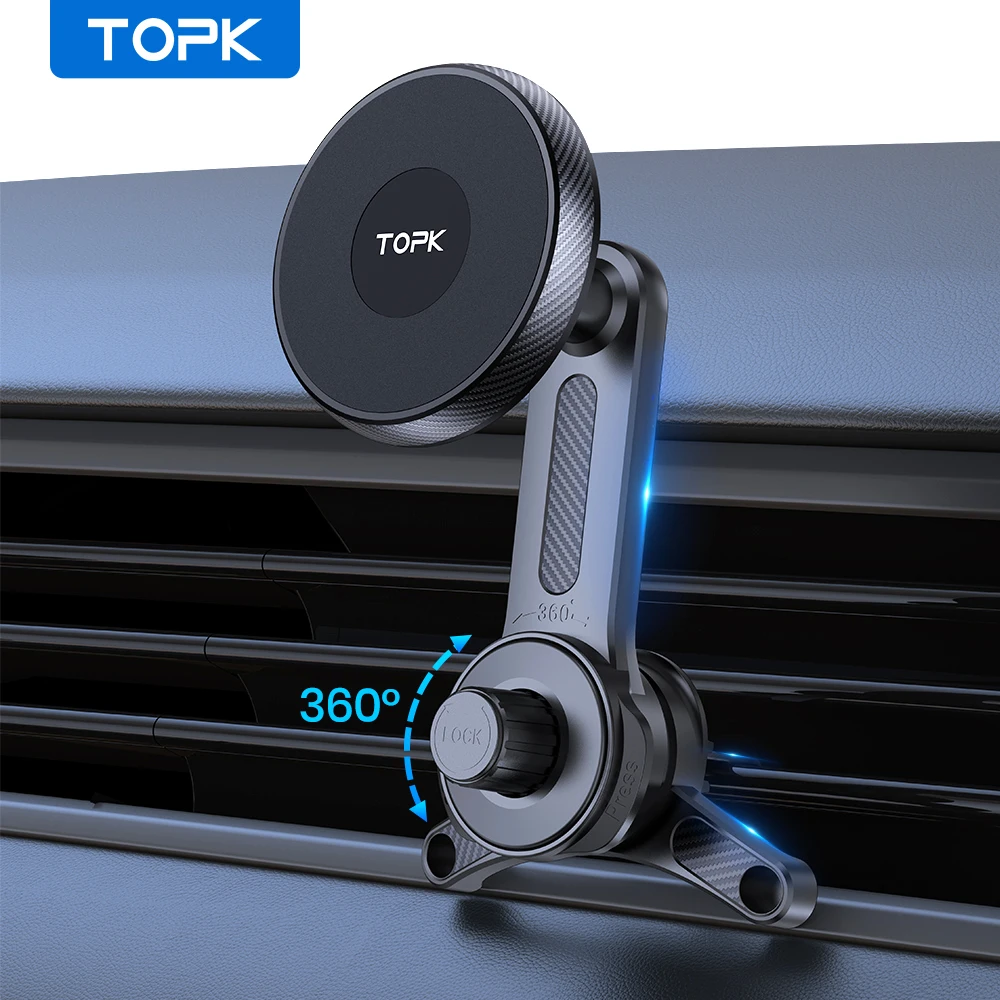 TOPK Autotelefonhalter mit verlängertem Arm für Magsafe Air Vent, Metallhaken, 3-Punkt-Unterstützung für iPhone 16 15 14 13 12 Pro Max Plus