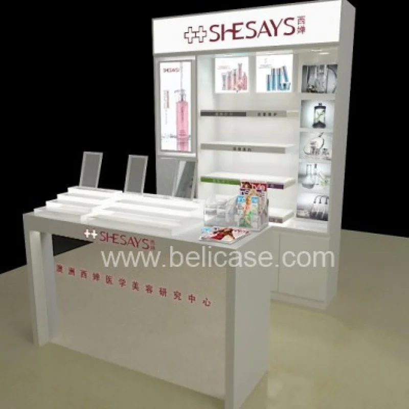 （customized）Modern Beauty Shop Display Showcase Booth Design Skin Care Products  High-end Cosmetics Counter Design