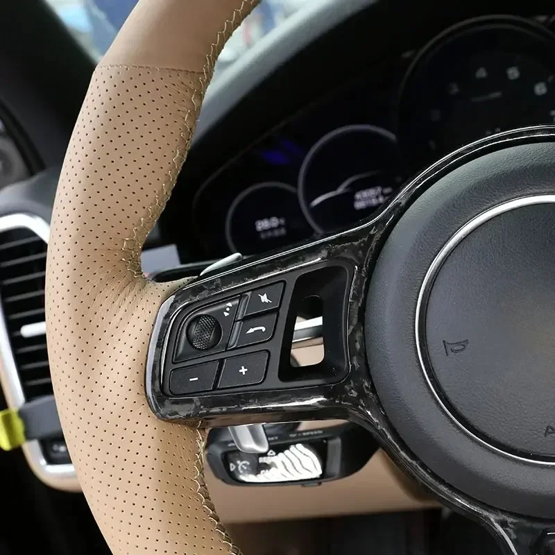 

Suetlcoity For Porsche Macan 2014-2021 Real Carbon Fiber Car Steering Wheel Frame Cover Decoration Interior Car Accessories