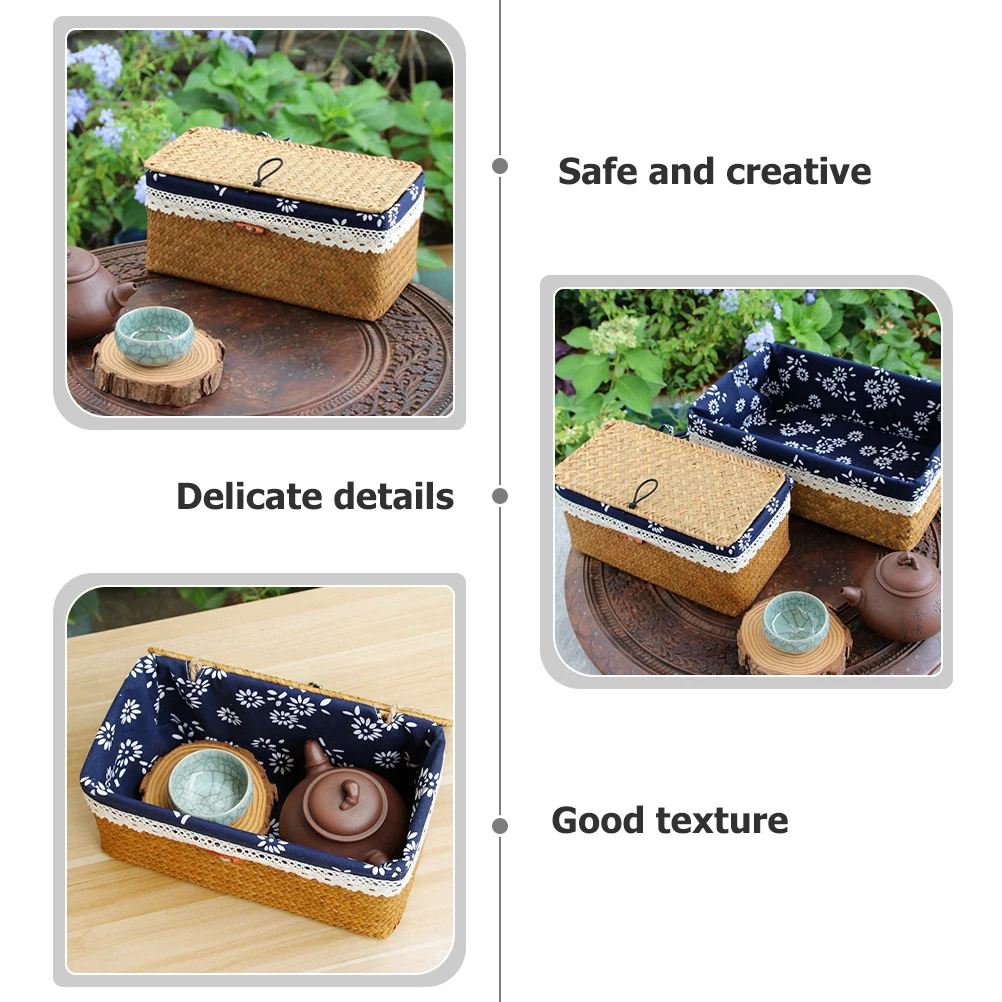 

Vintage Woven Storage Basket Natural Cloth Material Flat Base Bedroom Decor Home Storage Organizer Clothes Crafts Food